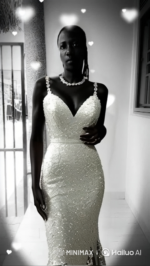 Elegant Woman in Sparkling Gown Walks Down Hall