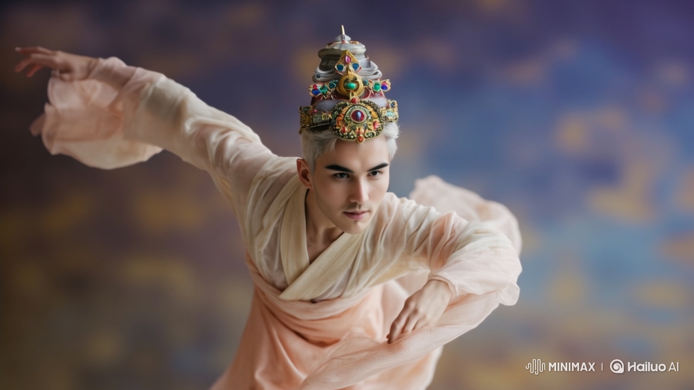 Dancer in Ethereal Robes Performs Graceful Movements