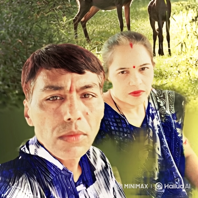 Couple Dancing in Lush Field with Deer Background
