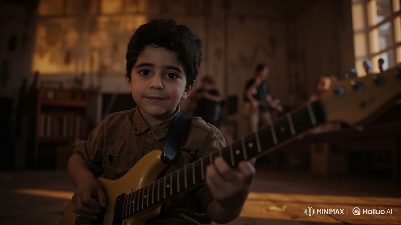 Young Guitarist Captures Attention in Dynamic Band Rehearsal