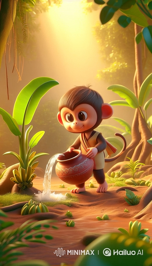 Monkey Waters Young Banana Plant in Sunlit Jungle