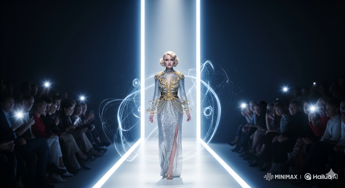 Futuristic Fashion Show: Model in Glittering Gown
