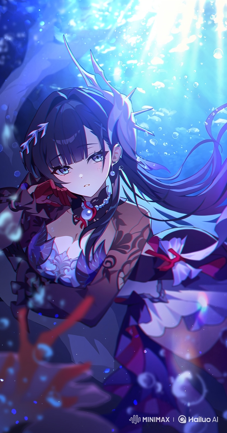 Animated Portrait of a Serene Woman in an Underwater Realm