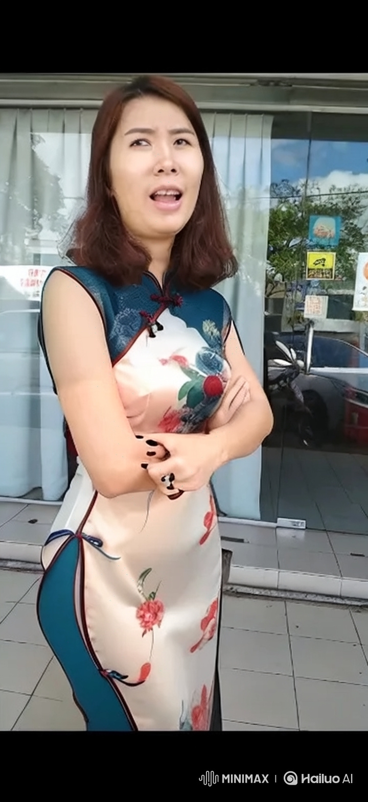 East Asian Woman in Traditional Dress Performs Graceful Dance