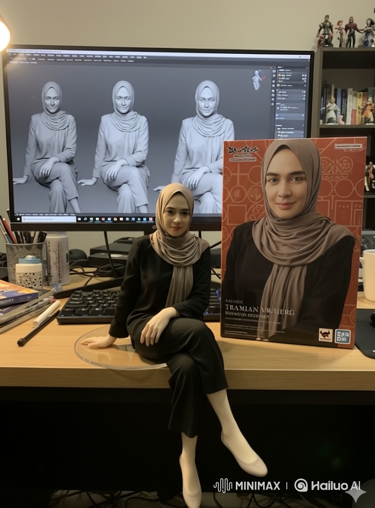 Portrait of a Woman Amidst Her Digital Renderings