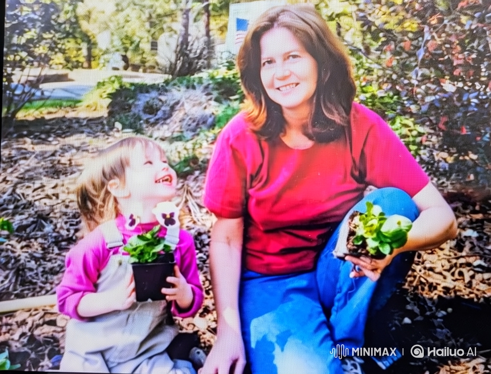 Woman and Girl Share Joyful Moment in Garden