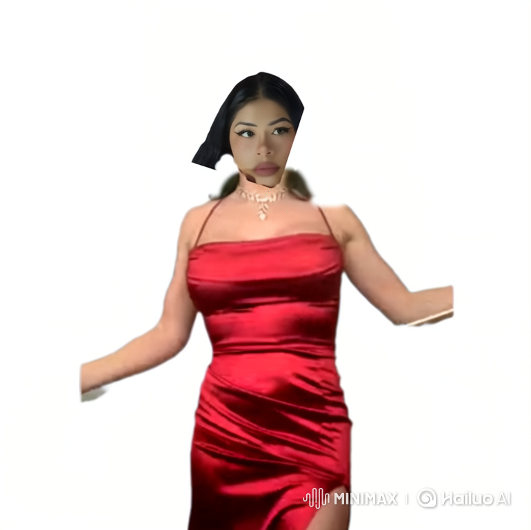 Woman in Red Dress Walks Gracefully in White Space