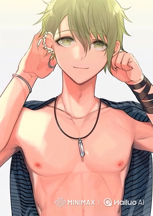 Animated Portrait of a Gentle Young Man with Green Hair