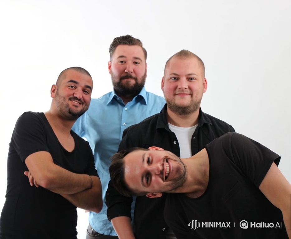 Four Men Cheerfully Dancing in a Video