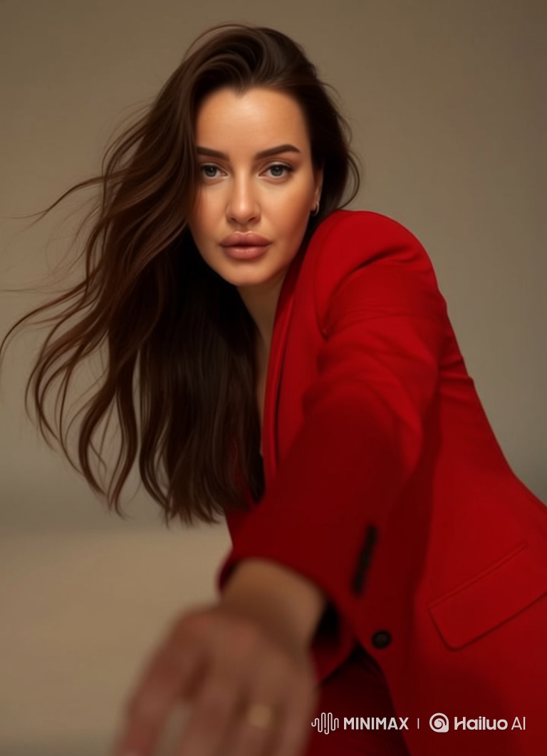Ultra-Realistic Portrait of a Woman in Vibrant Red Blazer