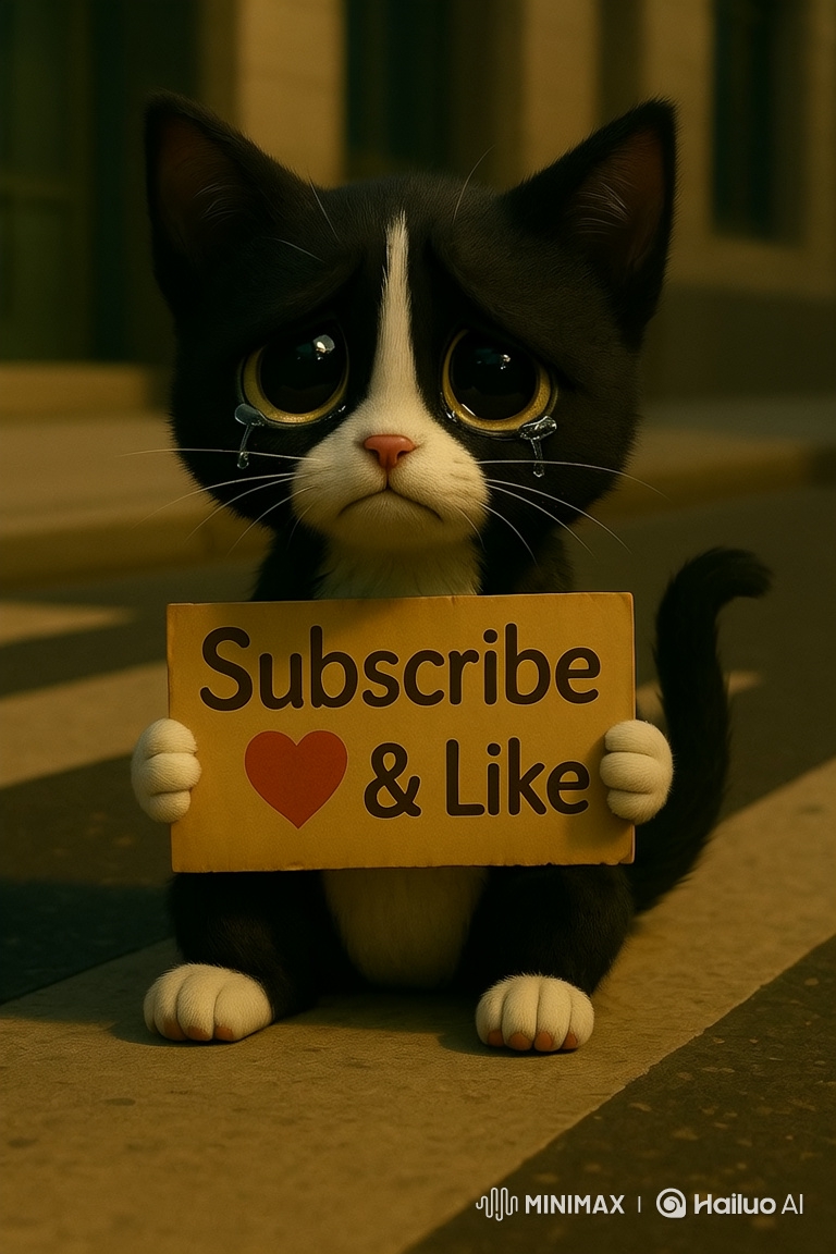 Sad Kitten Pleads for Subscription in Realistic 4K Animation