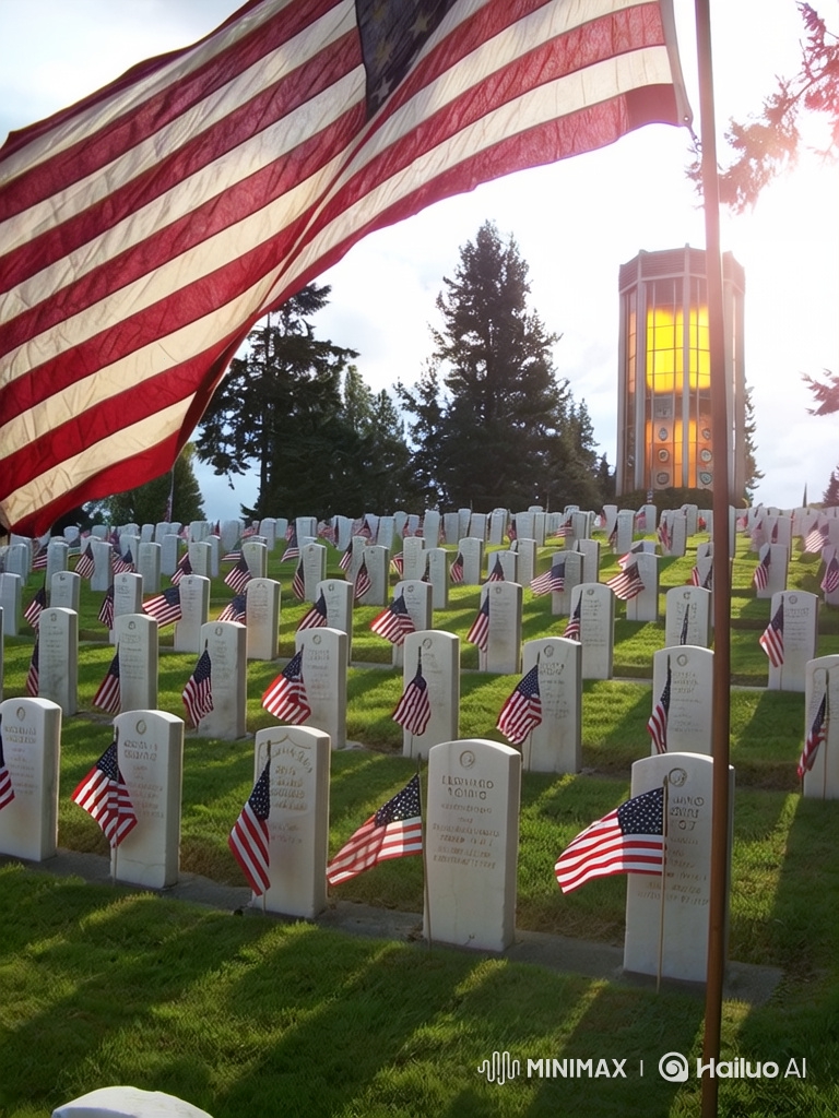 Sunset at a Vast Military Cemetery: A Memorial Tribute