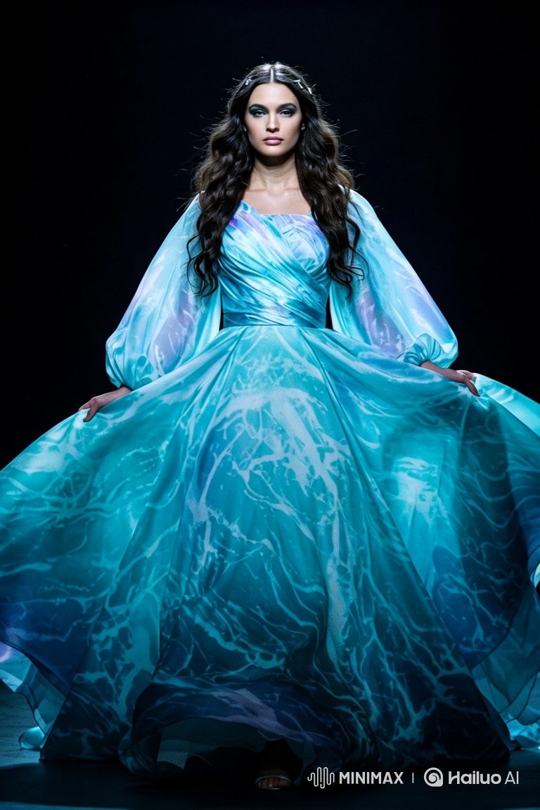 Runway Model Showcases Ethereal Gown in Dramatic Walk