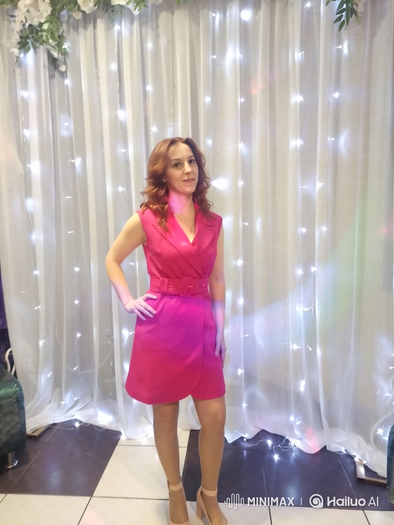 Woman in Pink Dress Blows Air Kiss