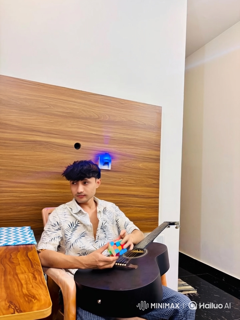 Young Man, Rubik's Cube, Guitar, Pan, Young Woman's Portrait