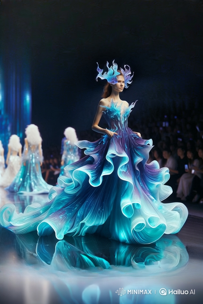 Model Showcase: Elegant Gown on Reflective Runway