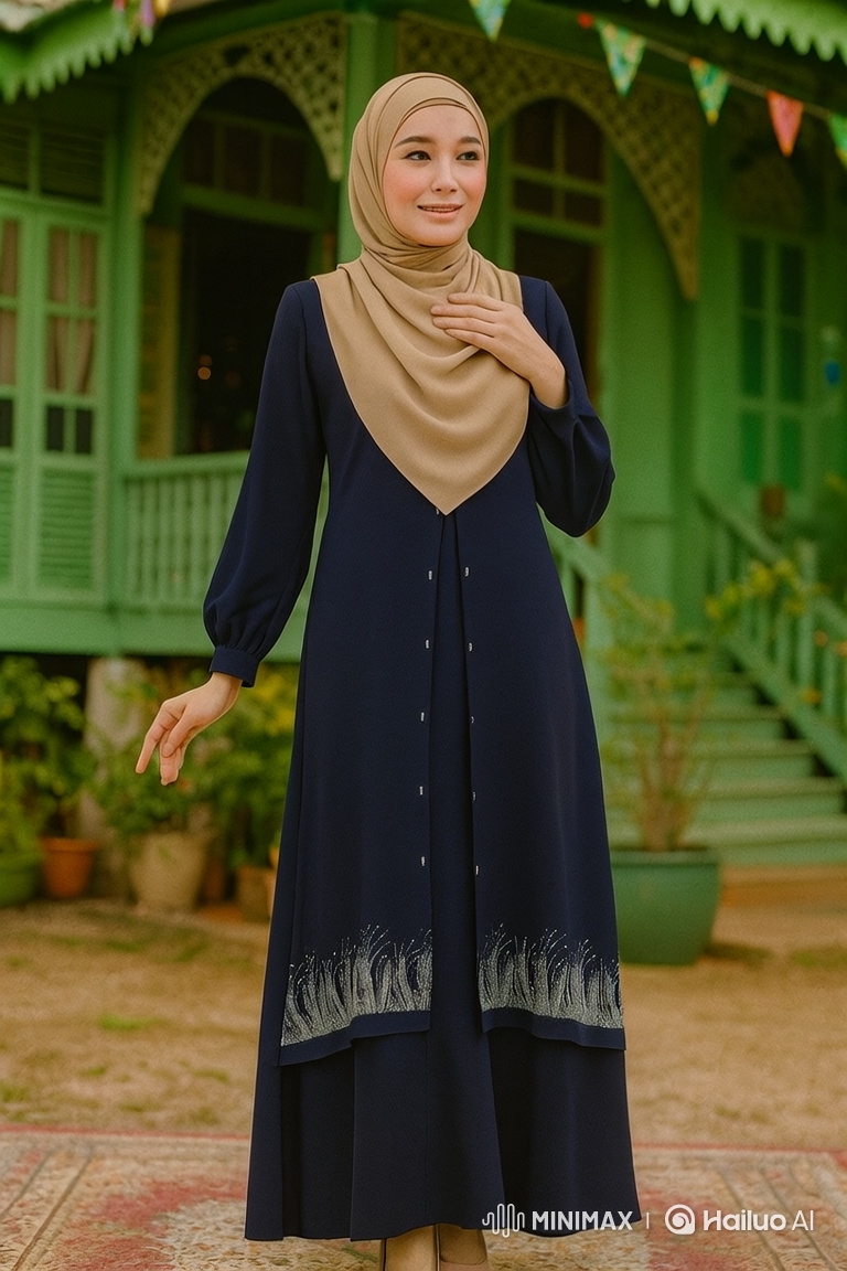 Elegant Woman in Blue Dress Walks Gracefully