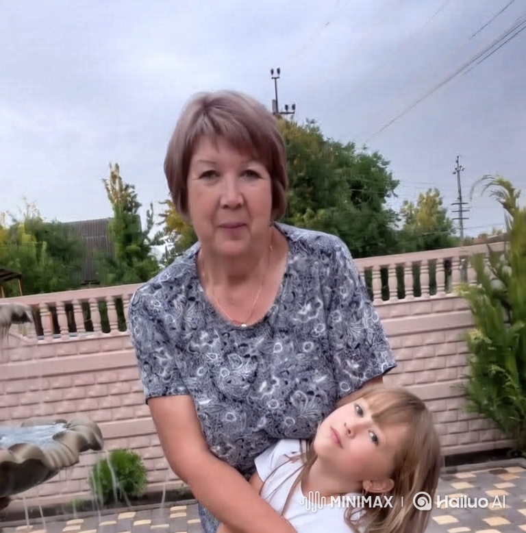 Affectionate Moment: Older Woman and Young Girl in Garden