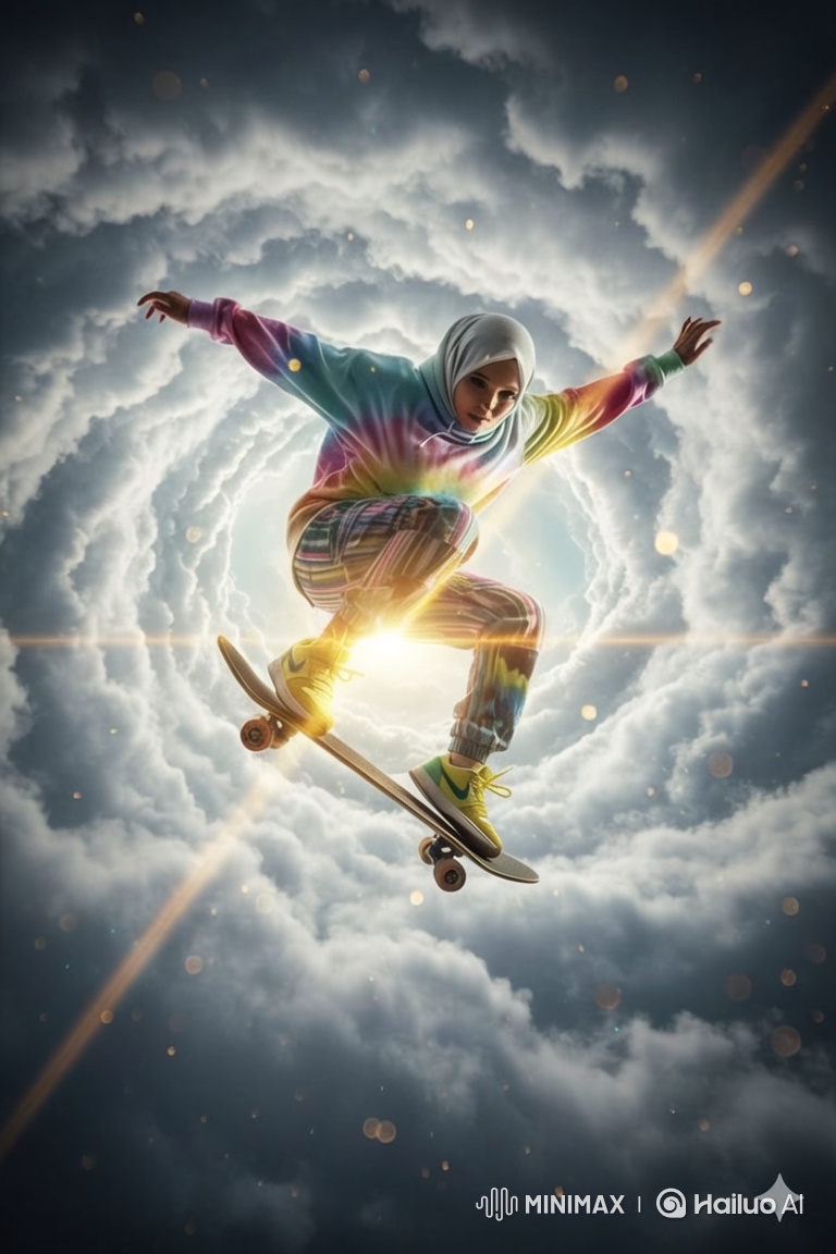 Cinematic Hijabi Skater: Cosmic Flight