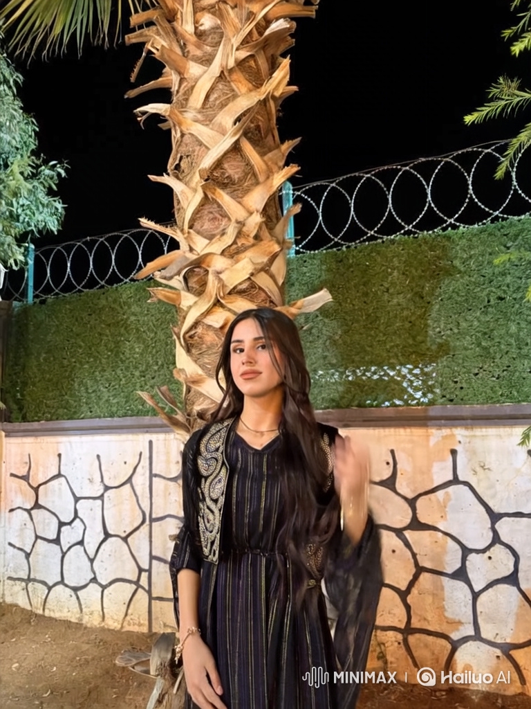 Young Woman in Black Dress in Summer Night Setting
