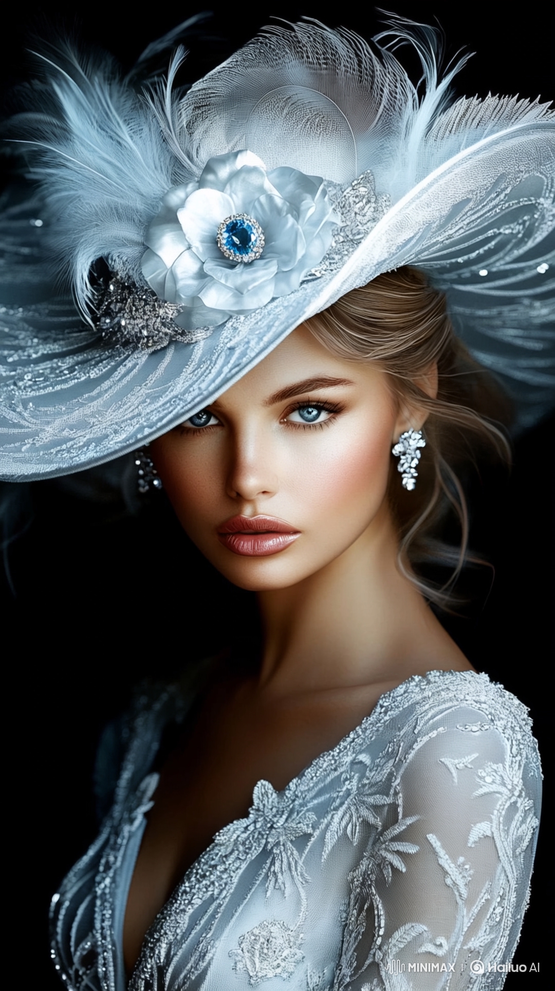 Elegant Woman in Dynamic Feathered Hat Portrait