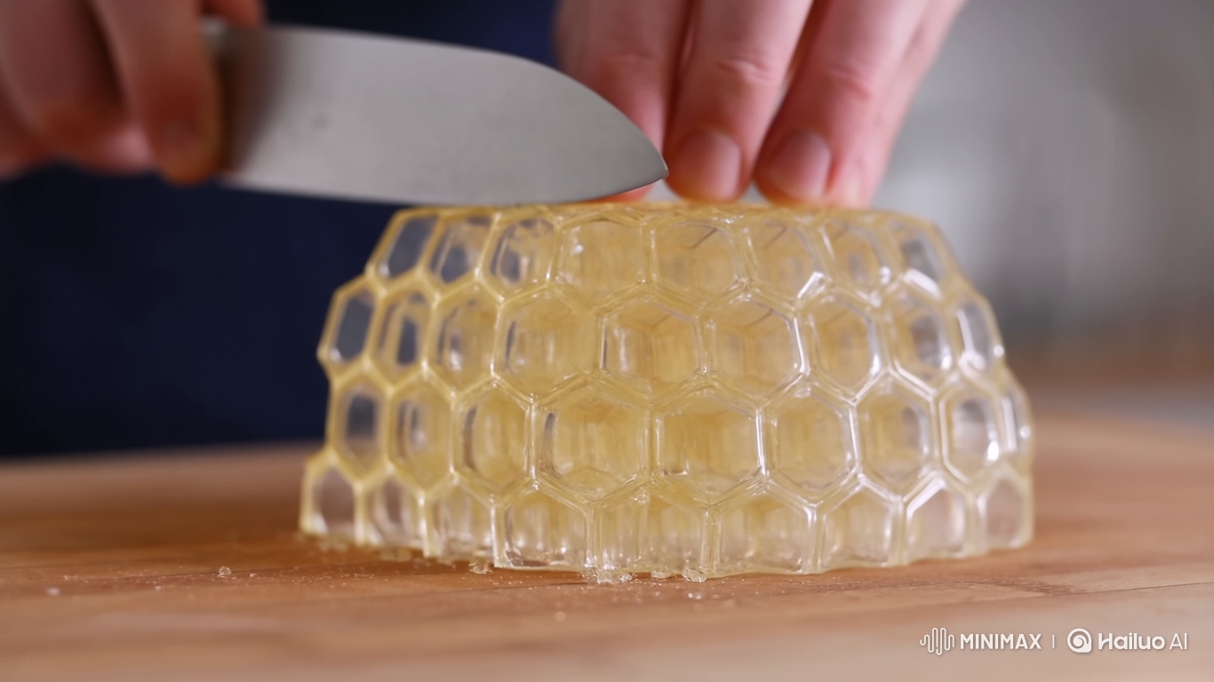 Glass Honeycomb Sliced on Wooden Board