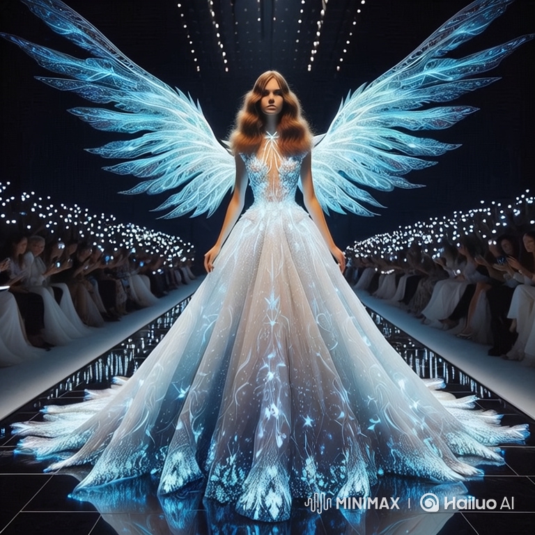 Runway Show: Model in Glowing Gown and Wings