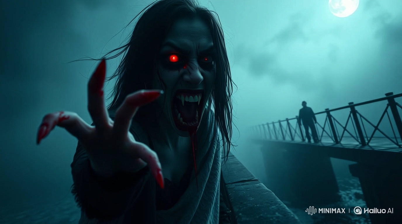Demonic Specter Lures Victim Amidst Haunting Bridge Scene
