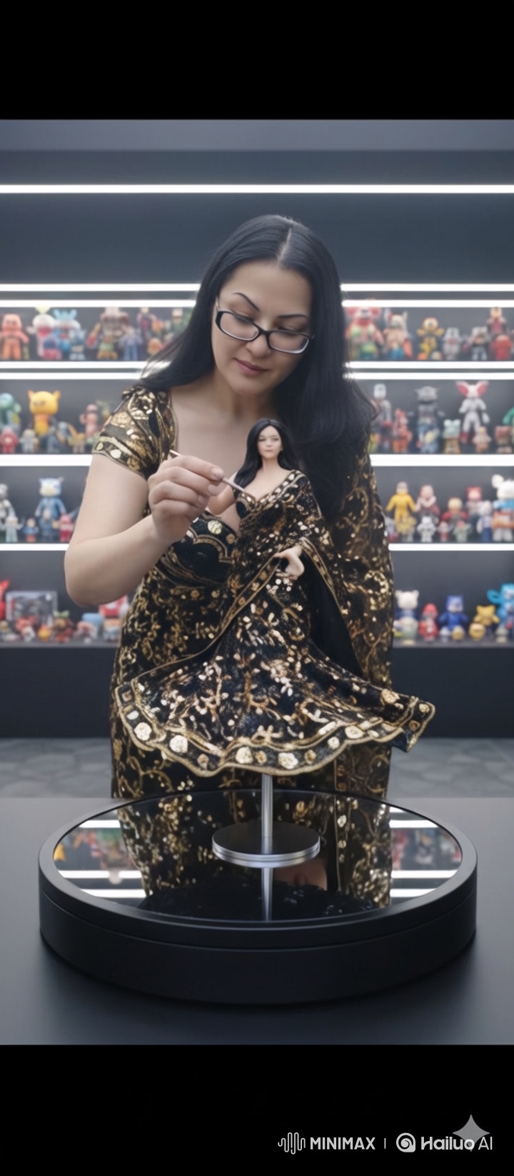 Close-Up of a Levitating Figurine in a Studio Setting