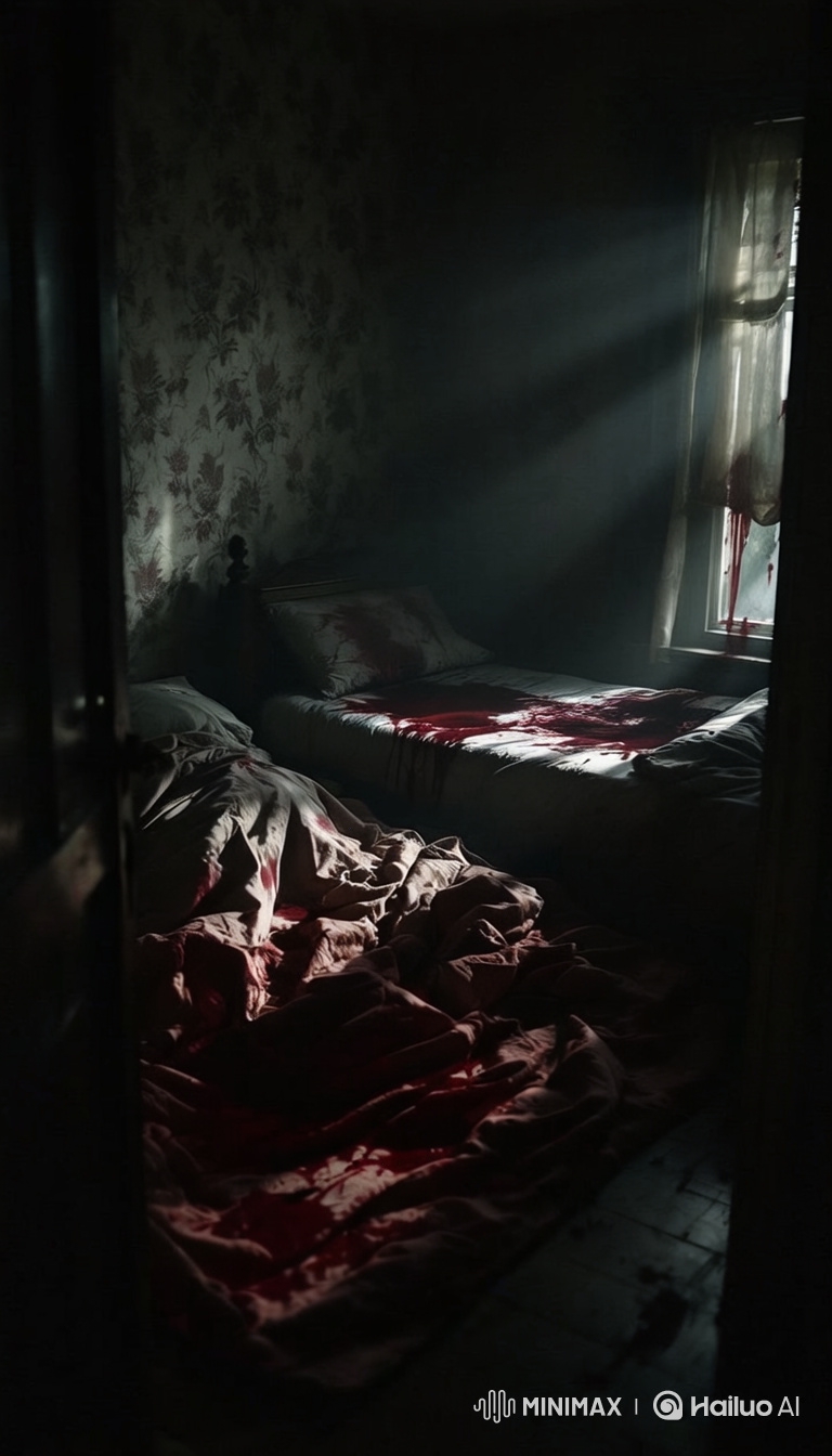 Abandoned Bedroom Haunted by a Grotesque Jester