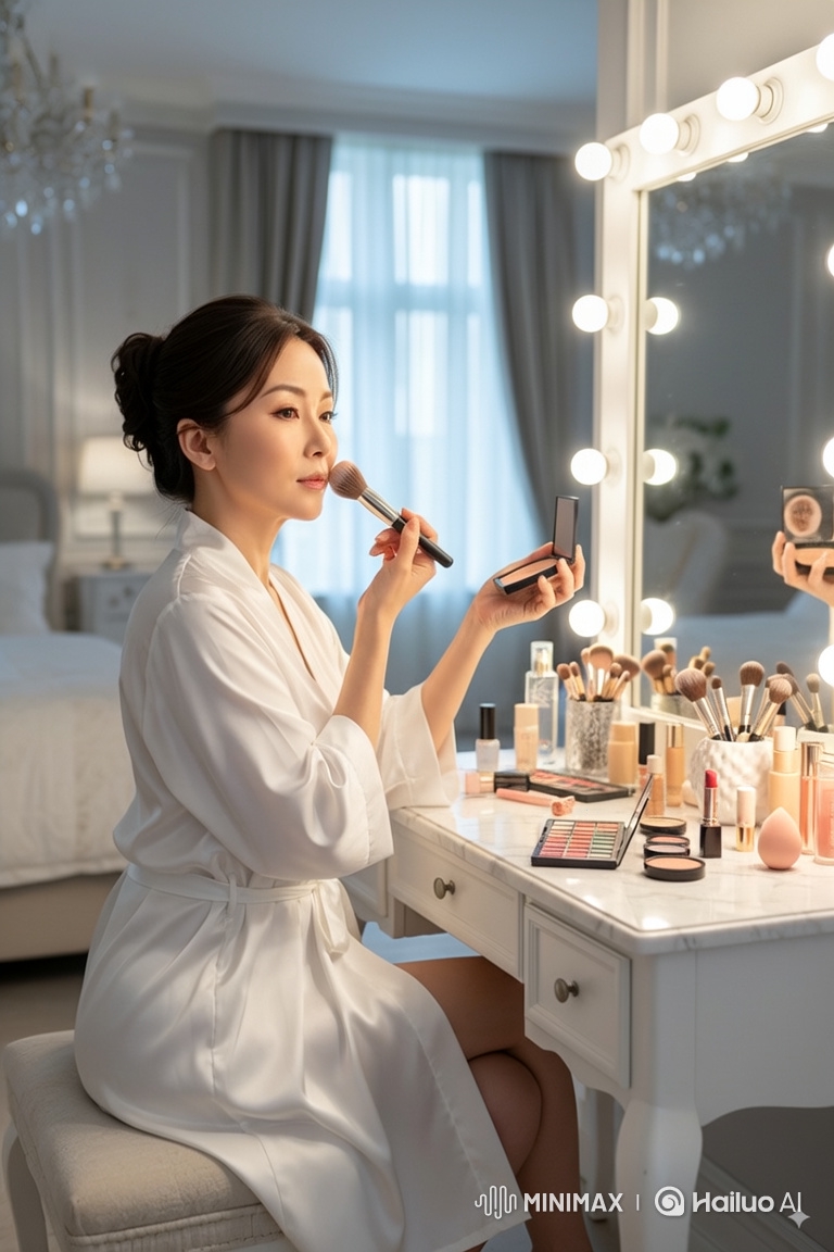 East Asian Woman's Serene Morning Makeup Routine