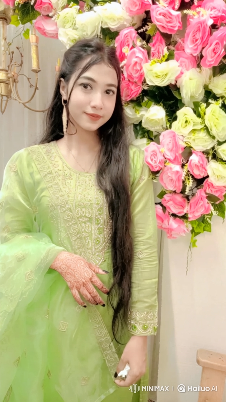 Elegant Young Woman with Graceful Smile in Ornate Dress