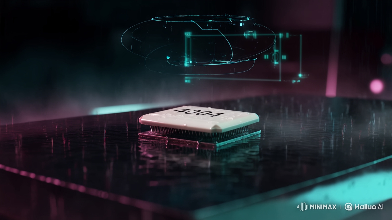 Cyberpunk-Inspired Intel 4004 Close-Up with Holographic Schematics