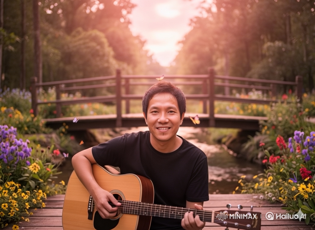 25-Year-Old Man Serenades in a Serene Forest During Pink Hour