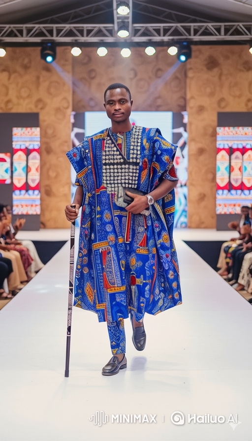 Male Model Strides confidently on the white runway