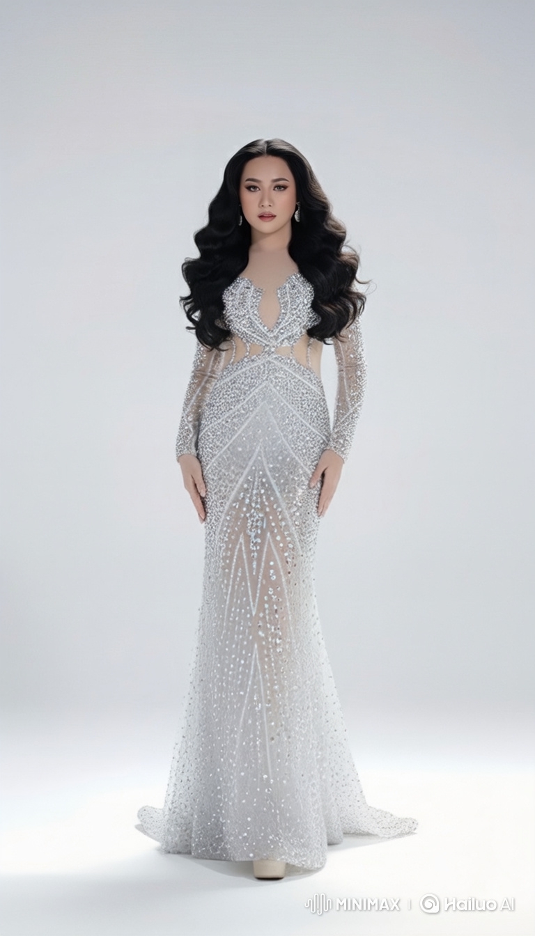 Woman in Glittering Gown Poses Gracefully