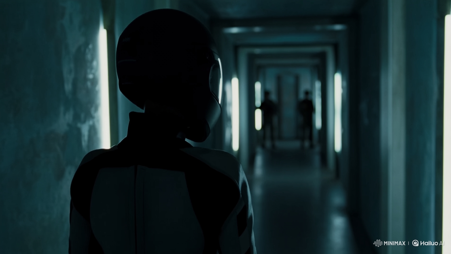 Heroine's Determined Walk Through Abandoned Bunker Corridor
