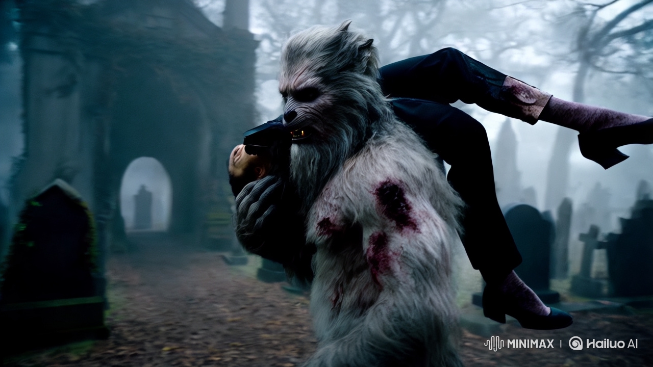 Gothic Horror: Werewolf Pursuit in a Haunted Cemetery