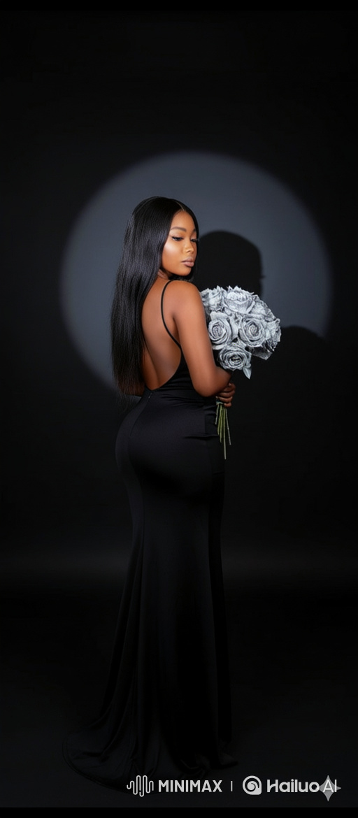 Elegant Woman in Black Gown with Subtle Movements