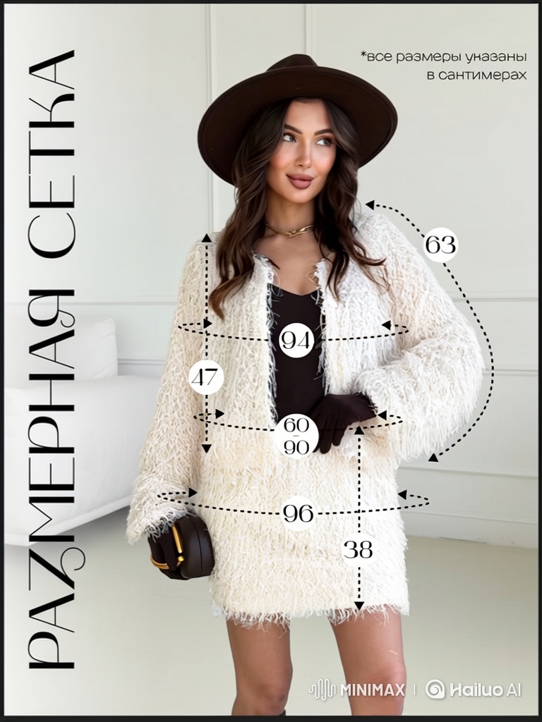 Fashion Model Showcases White Fuzzy Suit with Smooth Head Turns