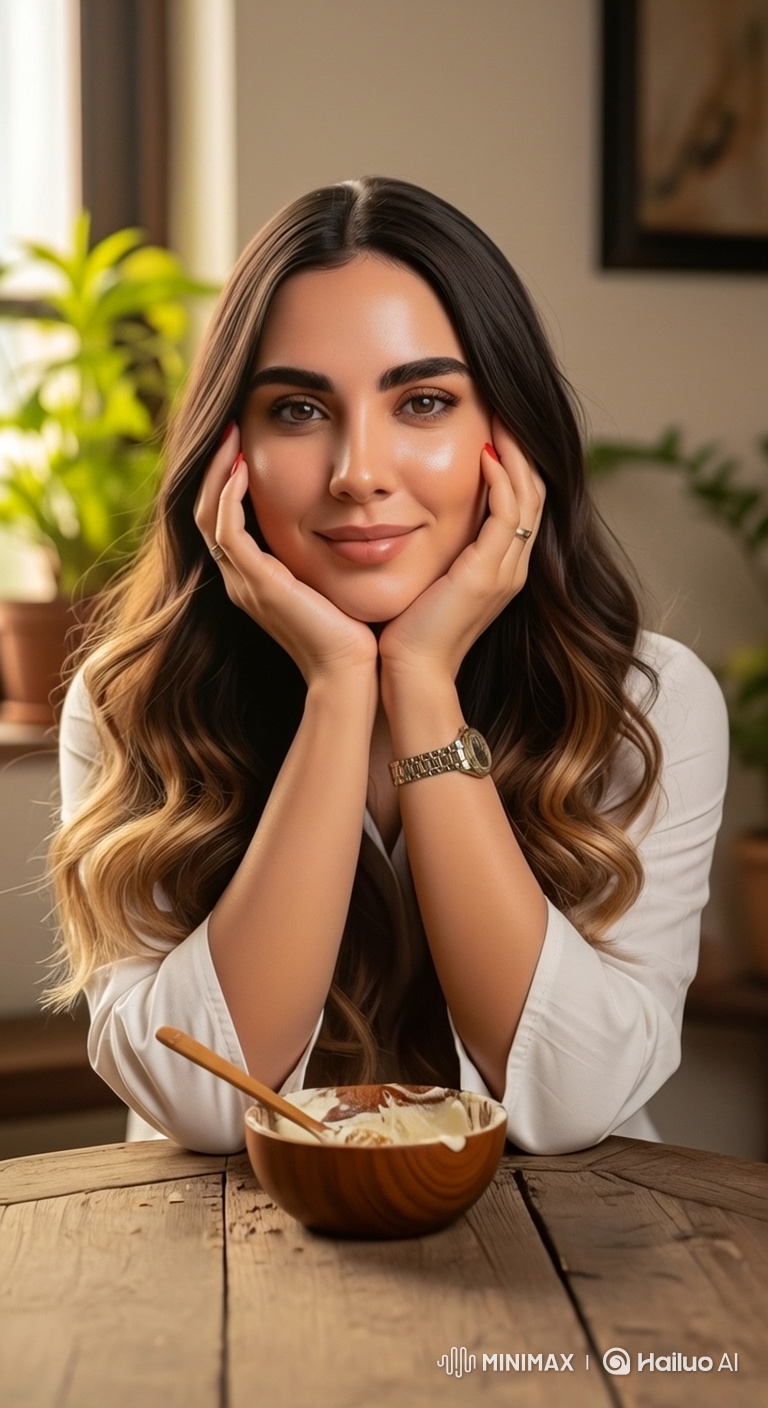 Serene Woman Massages Face, Radiates Calm Beauty