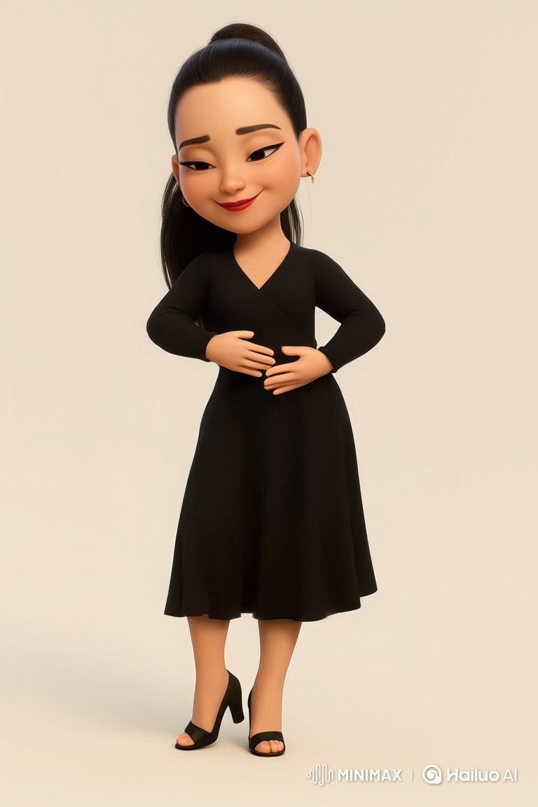 Animated Woman Dances Gracefully in Black Dress