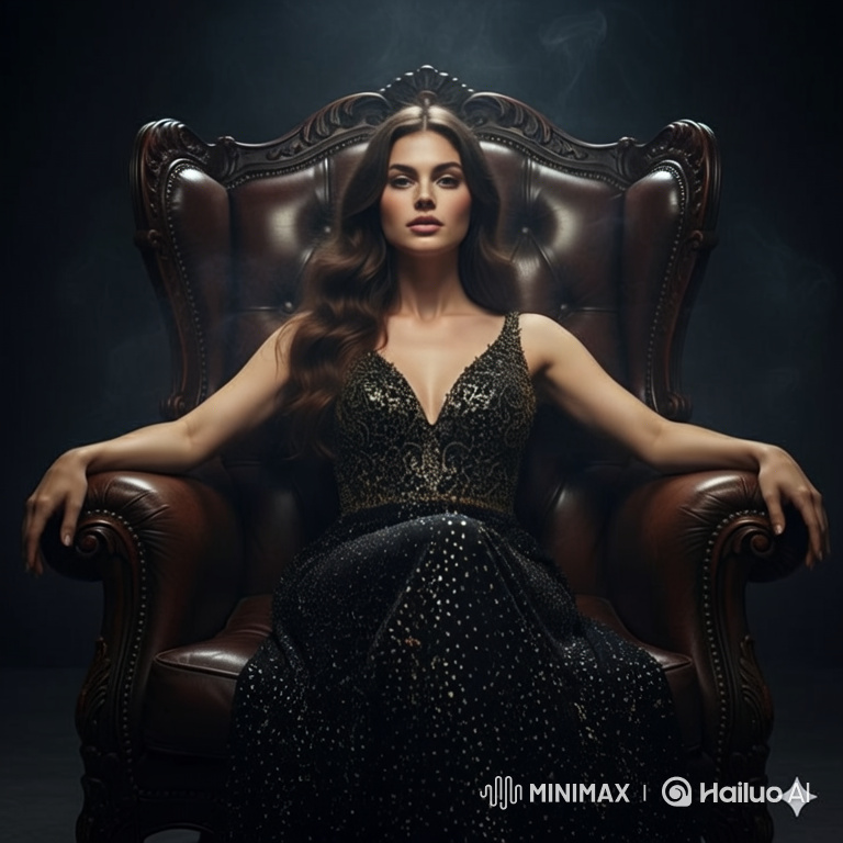 Regal Woman Transforms Gown in Majestic Throne Scene