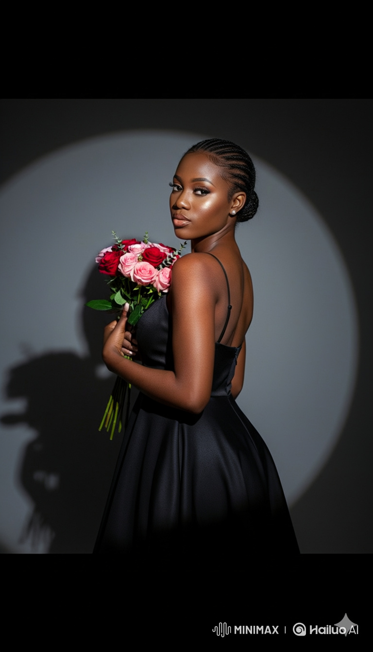 Graceful Black Woman in Elegant Portrait with Roses