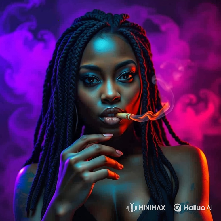 Portrait of a Woman in Neon Hues and Smoke
