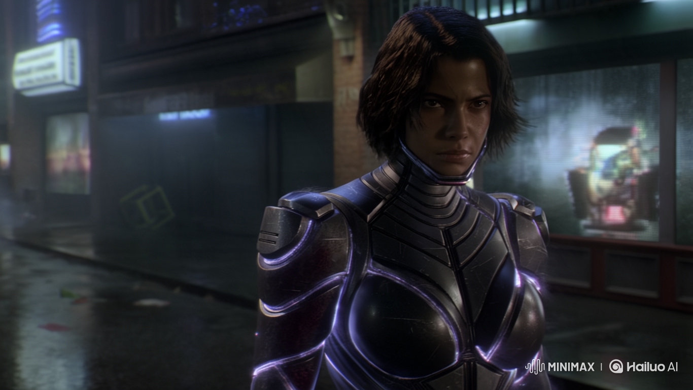 Powerful Female Protagonist in Cyberpunk Alley