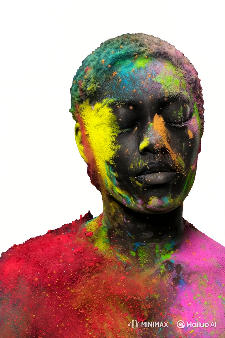 Vibrant Colored Powder Art on a Person's Face
