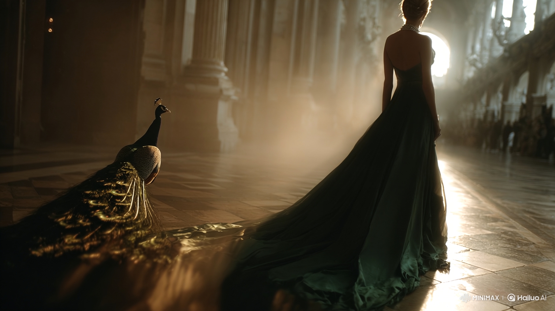 Woman and Peacock: A Dance of Elegance and Splendor