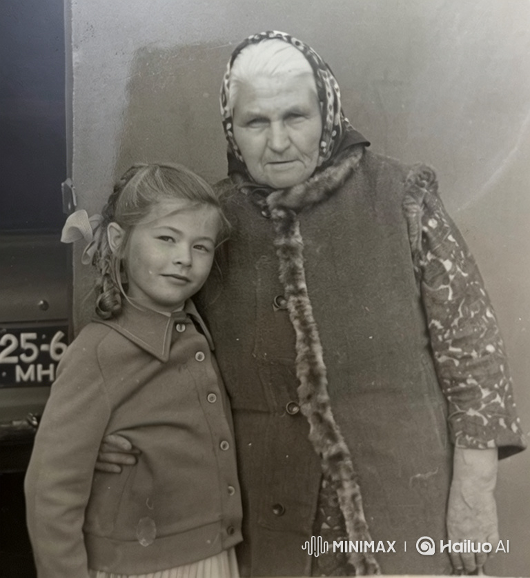 Elderly Woman and Young Girl Share a Tender Moment