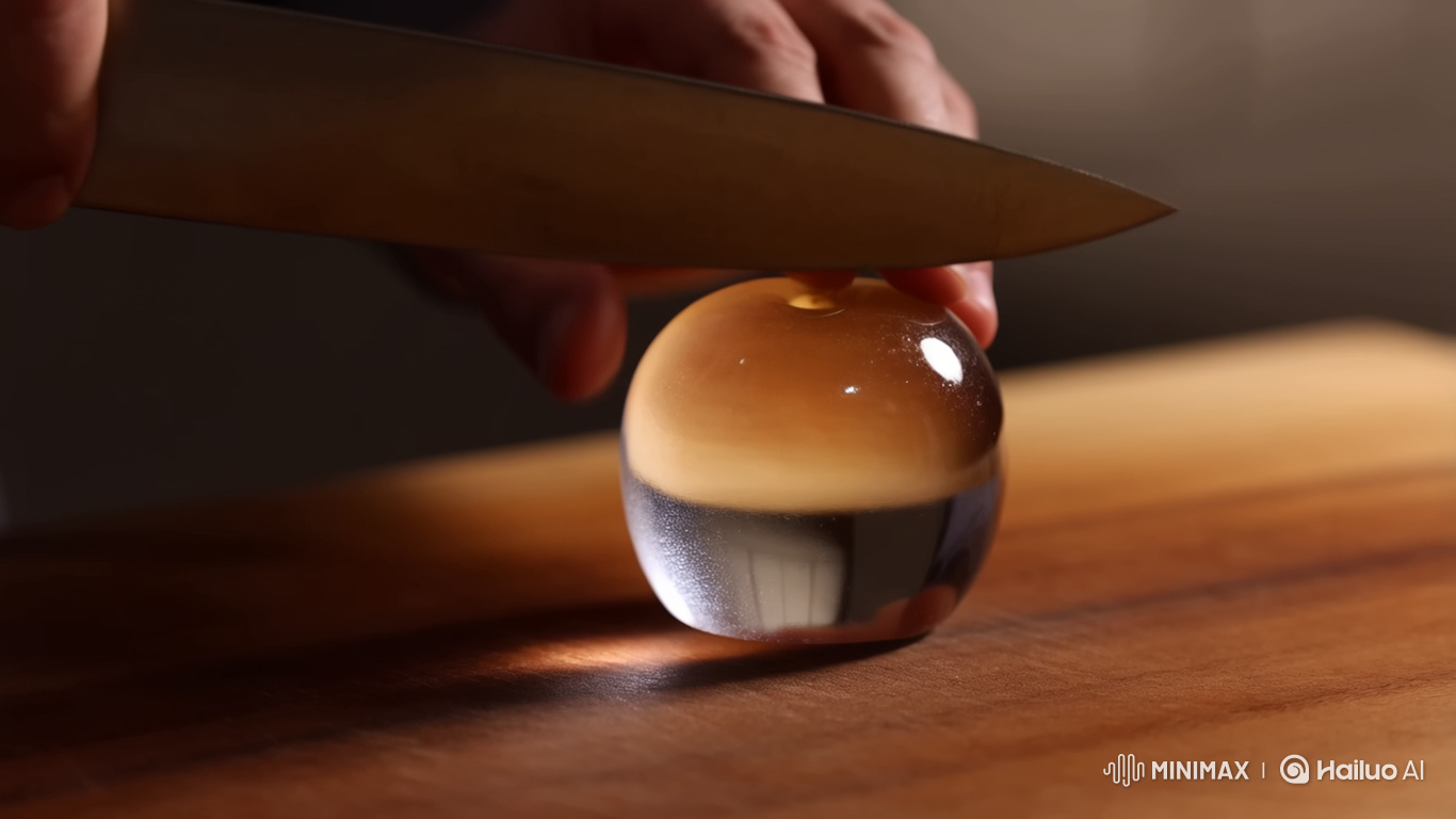 Cinematic Close-Up of Slicing a Glowing Crystal Apple